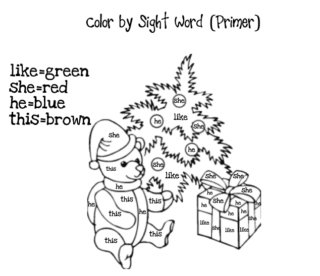 Classroom Freebies Christmas Color by Sight Words Part 2