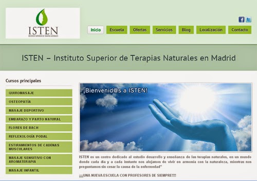 web ISTEN (Instituto Superior de Terapias Naturales) en Madrid: cursos de masajes, quiromasaje, osteopatía, masaje deportivo, reflexología podal, flores de bach, estiramientos, aromaterapia...