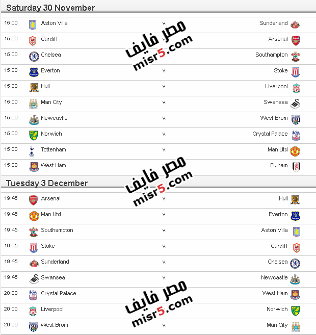 مواعيد مباريات الدوري الإنجليزي 2013-2014 الموسم الجديد 13