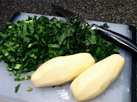 peeled potato chopped collard greens