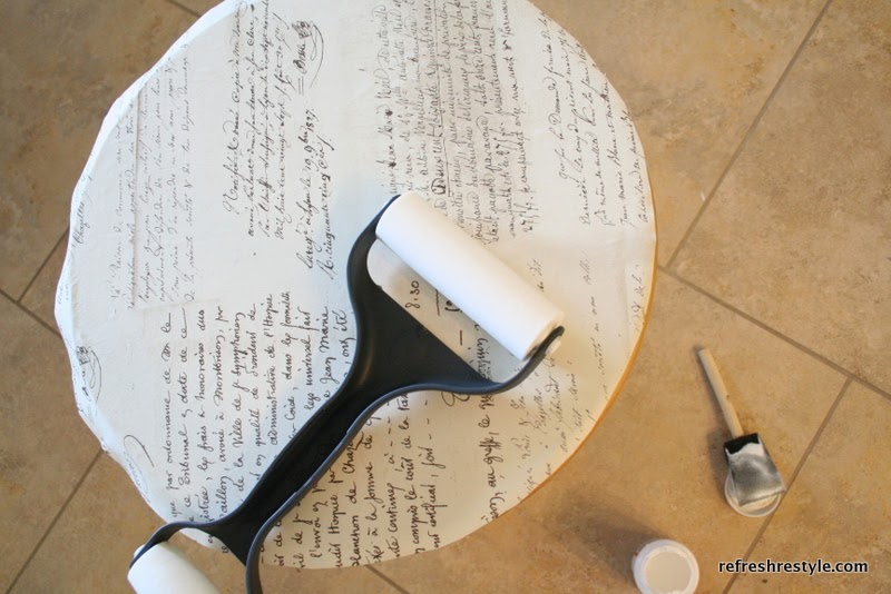 DIY And Crafts Mod Podge script table top! via Refresh Restyle