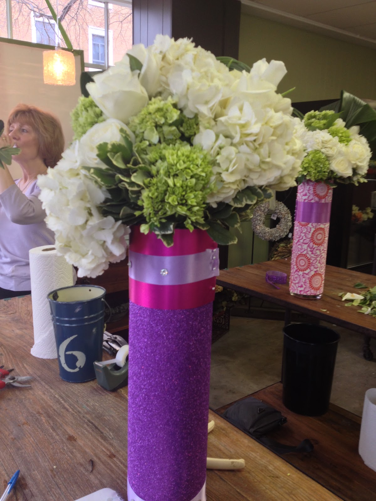 Helen Olivia Flowers Embellishing Vases Floral Design Class
