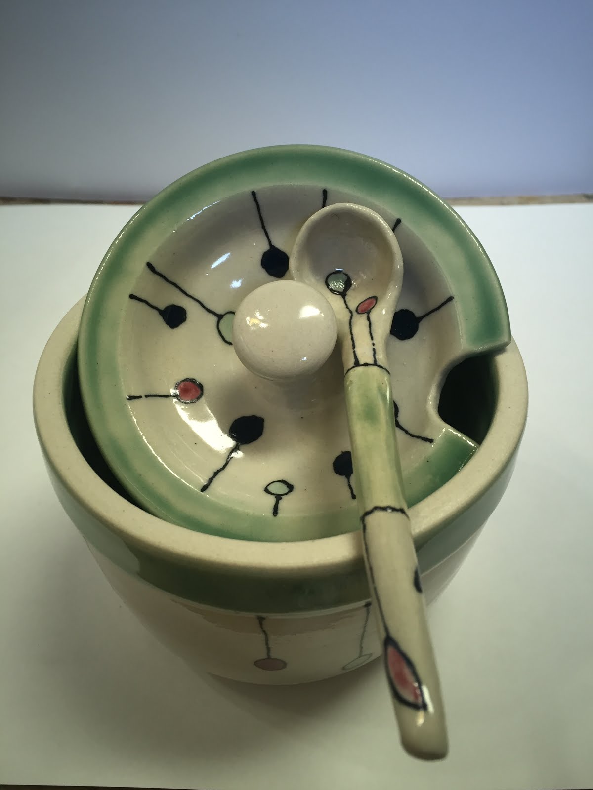 Rachel Dorn Ceramic Sculpture Lidded Jars with Spoons