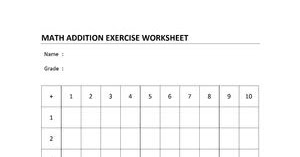 Math Addition Table Worksheet