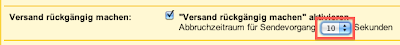 Ein Screenshot zeigt die Auswahl-Schaltfläche für den Zeitraum, den ihr zur Verfügung haben wollt, um das Senden einer Nachricht rückgängig zu machen.