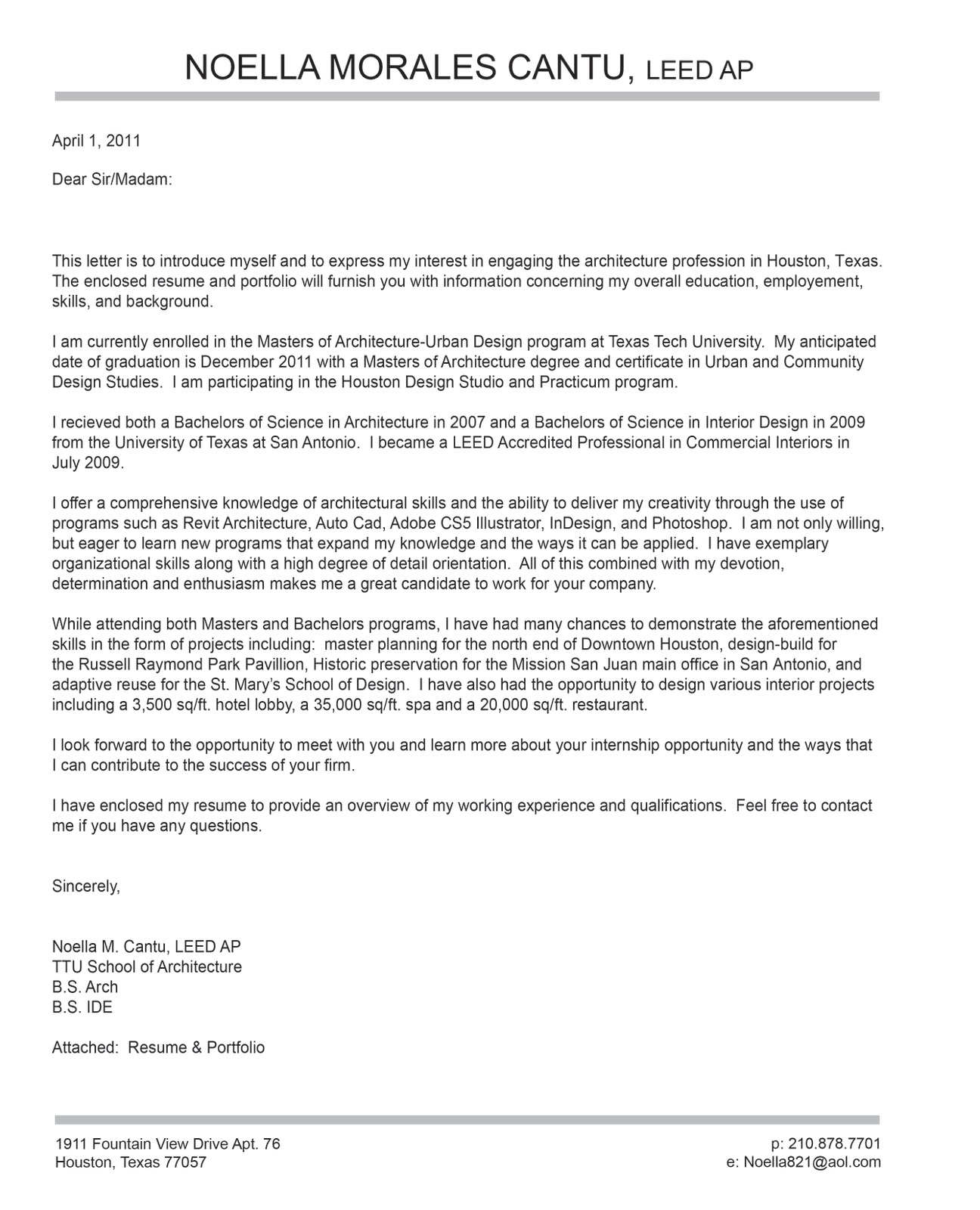 cover letters for architects