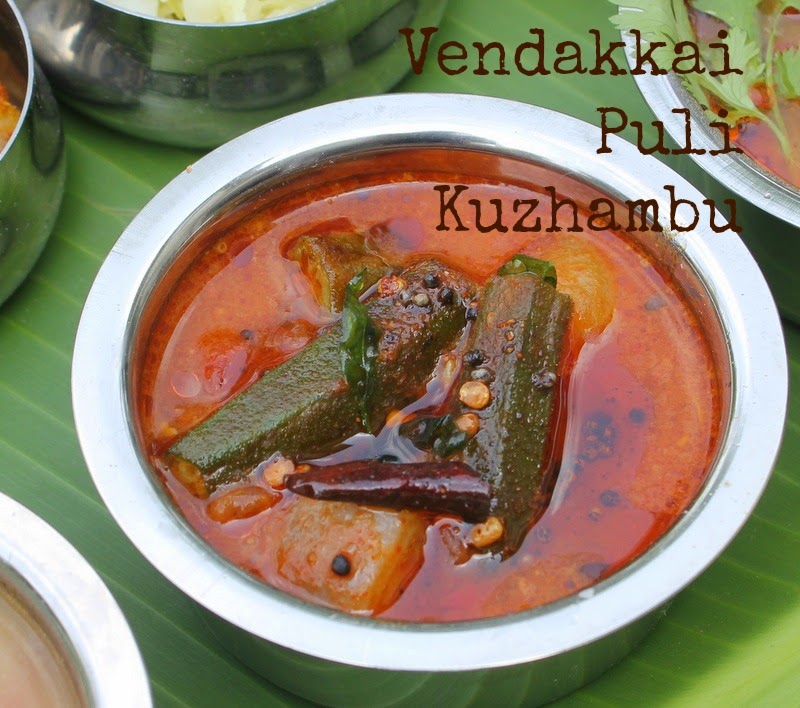 Vendakkai Puli Kuzhambu / Okra curry in Tamarind Sauce Ribbons to Pastas