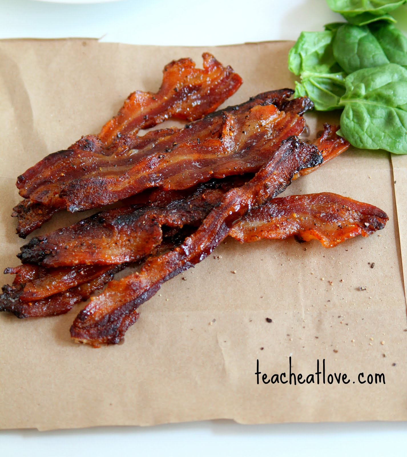 Maple Glazed Cracked Pepper Bacon teacheatlove