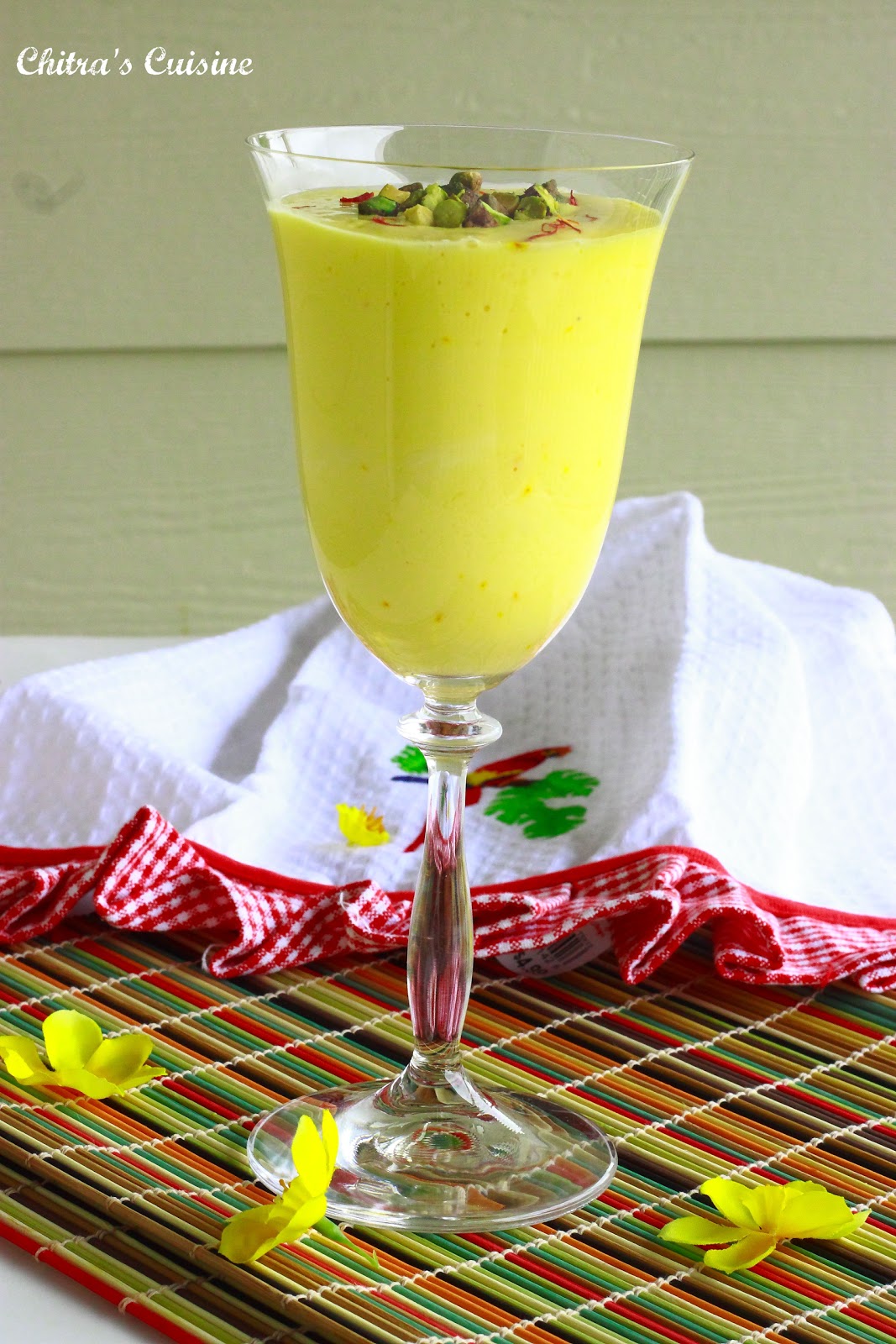 Chitra's Cuisine Mango Lassi with Saffron and Nuts