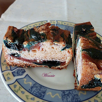 Coffee Cake with Blueberry and Cherry purees