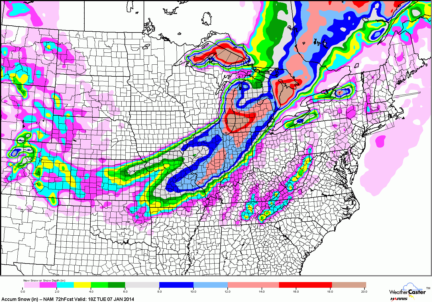 north american model nam total forecast snowfall from the afternoon 18z model run also forecasting most snow from southeast central illinois to north american model nam total forecast snowfall from the afternoon 18z model run also forecasting most snow from southeast central illinois to