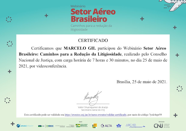 CERTIFICADO CONCEDIDO À MARCELO GIL PELO CONSELHO NACIONAL DE JUSTIÇA / 2021