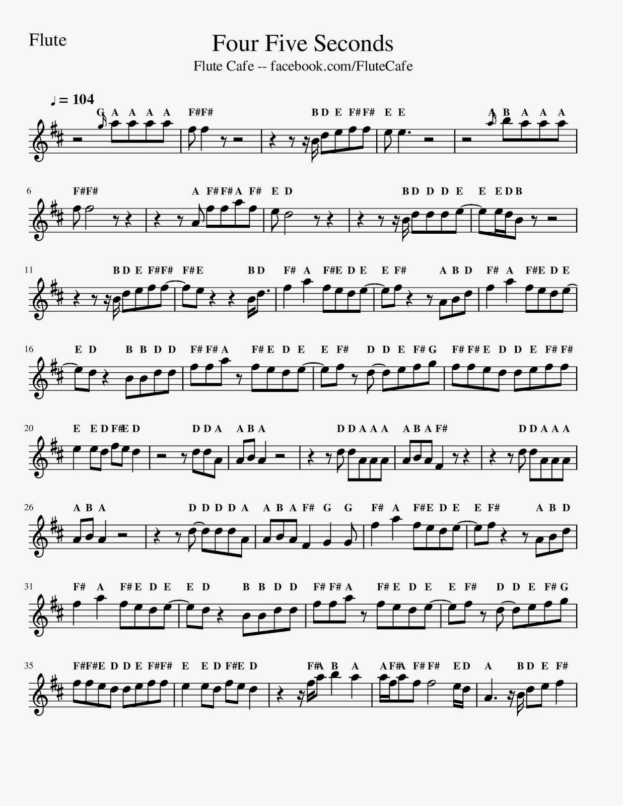 Flute Cafe Four Five Seconds (Flute Sheet Music)