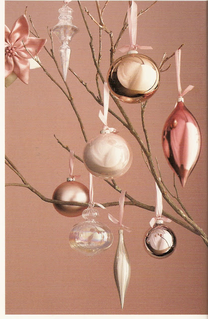5 Martha Stewart Everyday Holiday Christmas Glass Ornaments Pink