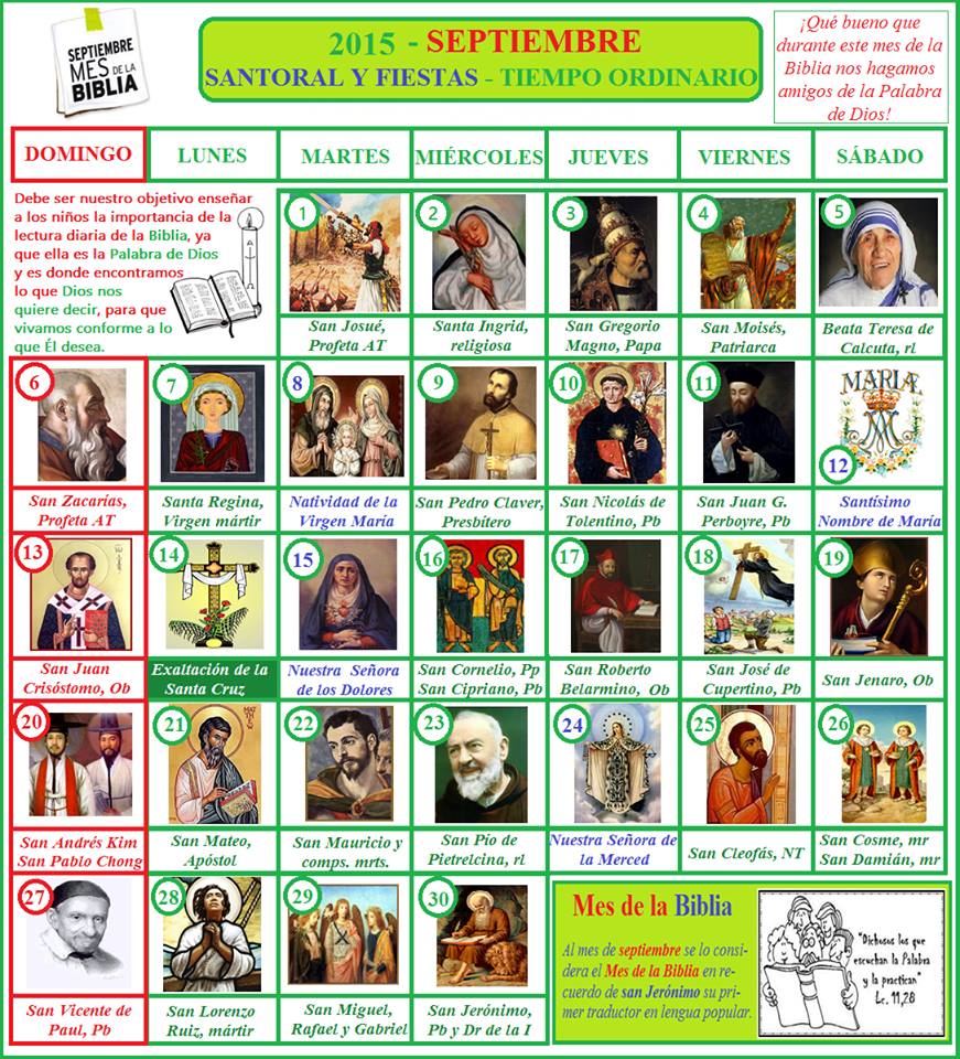 Religión Severo Ochoa Santos y santas del mes de Septiembre