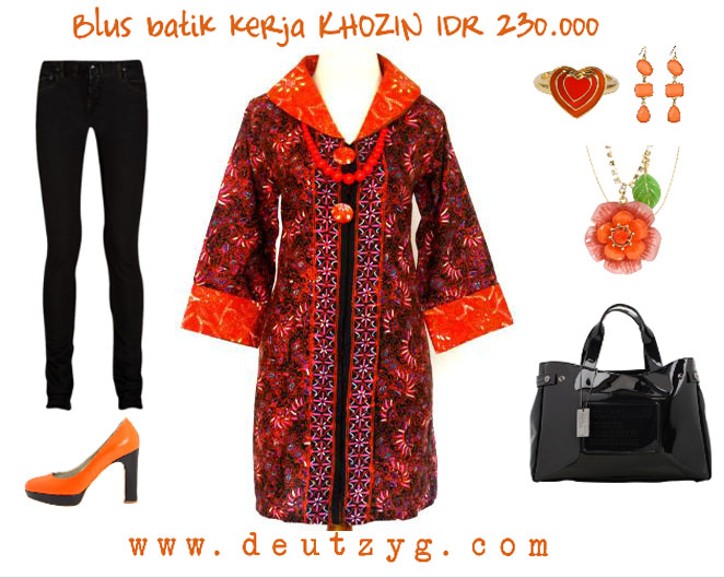 terusan batik lengan panjang dengan model kerah blezer batik modern