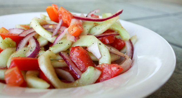 Cucumber Salad with Spicy Tomato Vinaigrette recipe by Barefeet In The Kitchen Cucumber Salad with Spicy Tomato Vinaigrette recipe by Barefeet In The Kitchen