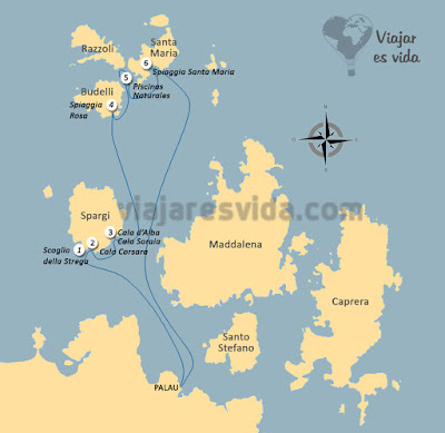 Viajaresvida - Mapa de ruta Arcipelago della Maddalena Viajaresvida - Mapa de la ruta por el Arcipelago della Maddalena