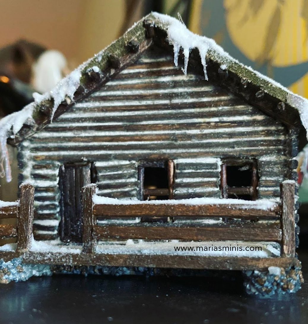 Holiday Winter Cabin Hot Glue Gun Icicles and Snow