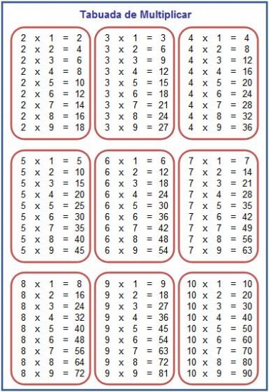 Tabuadas para imprimir e colar no caderno para estudar muito - WBuscas