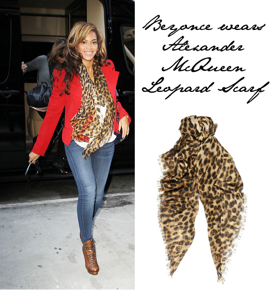 Beyonce wears Alexander McQueen Leopard Cashmere Scarf - Emily Jane Johnston