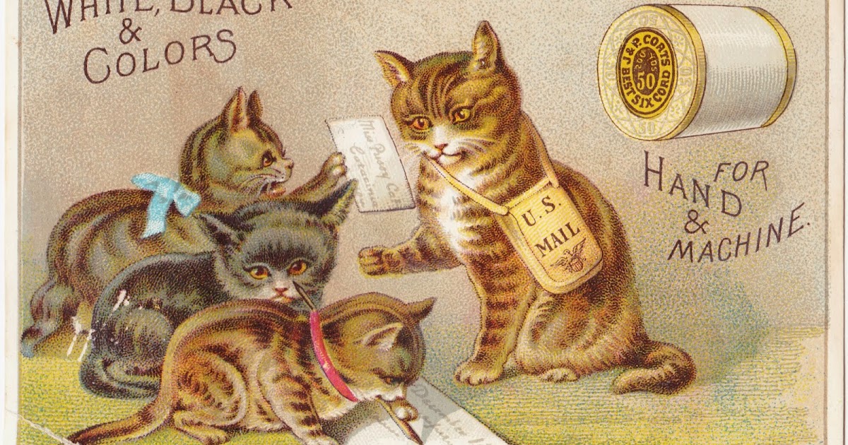 Papergreat J&P Coats Victorian trade card Cats handling the U.S. mail