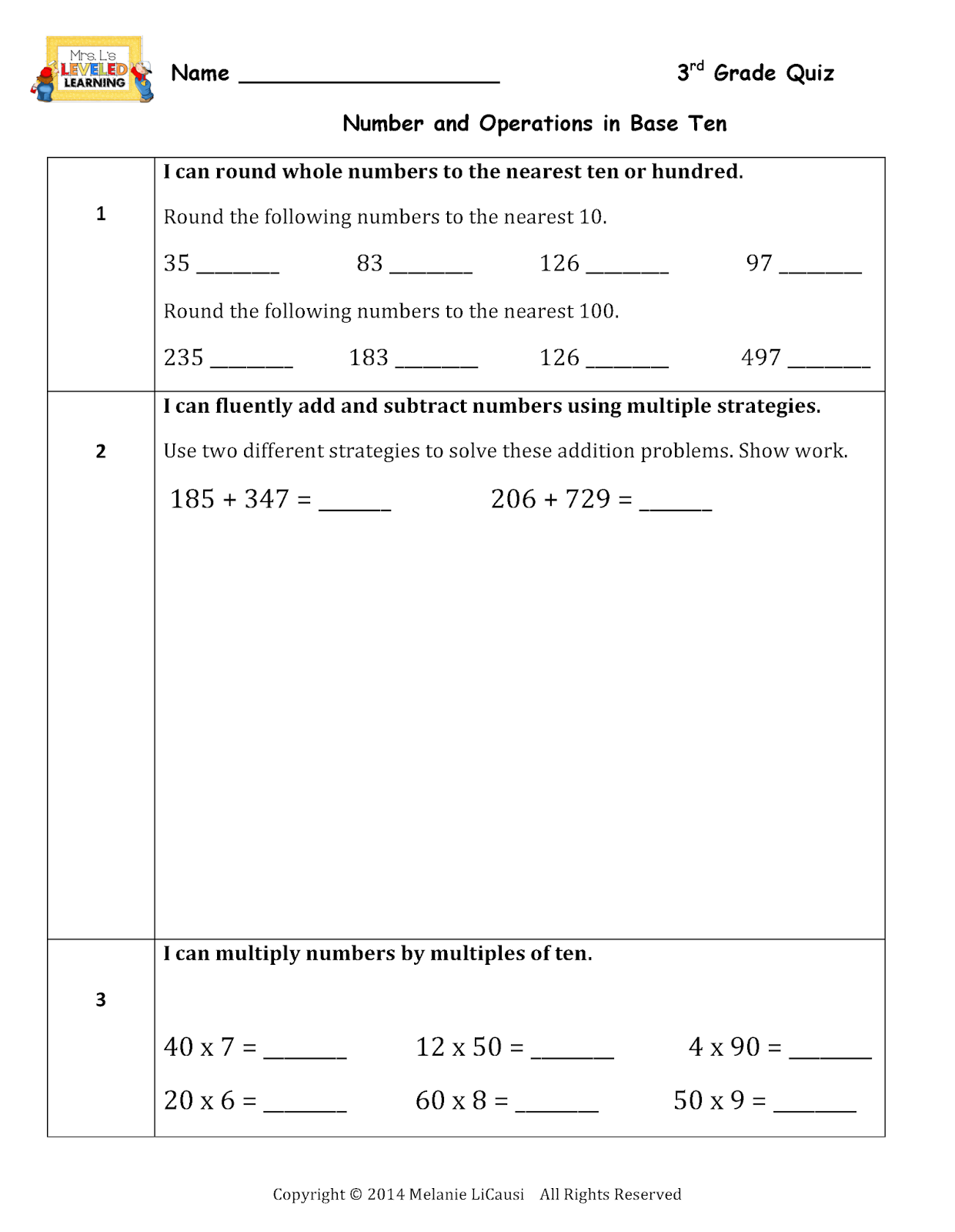 Week 2 FREE Math Quizzes for NBT & NS Raffle for Assessment Bundles