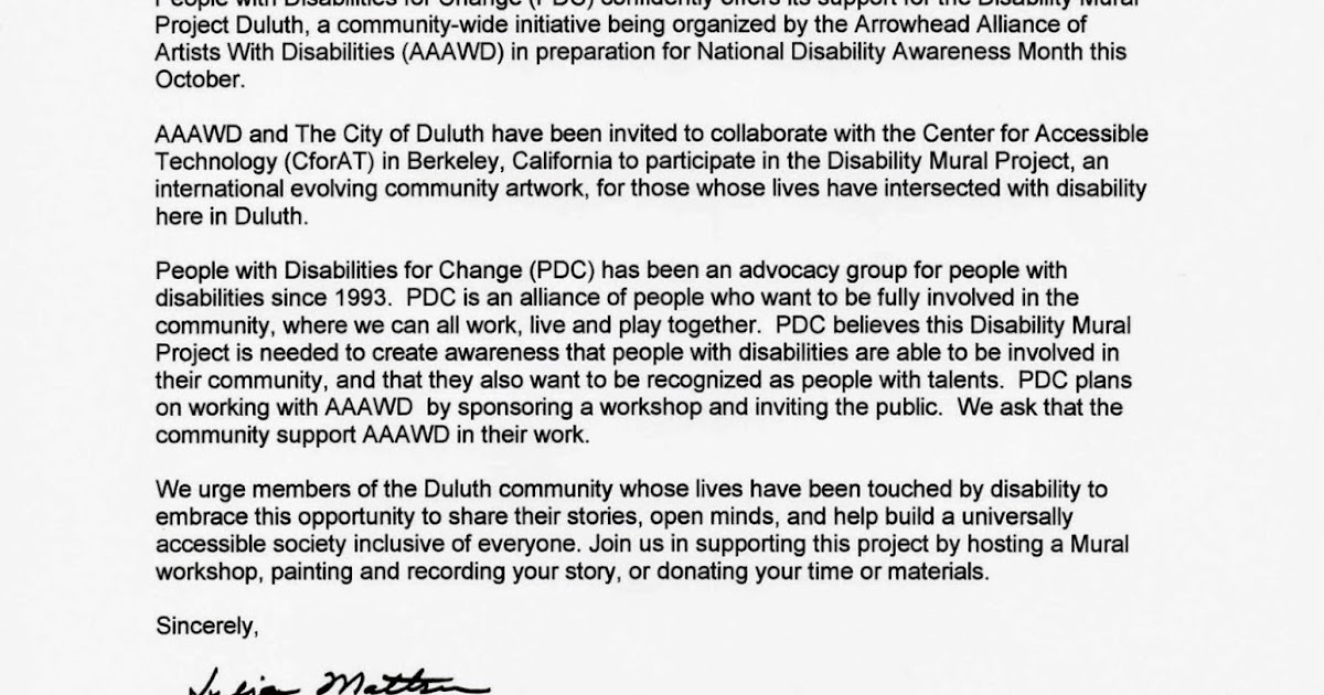 Disability Mural Project Duluth Letter of Support from People with