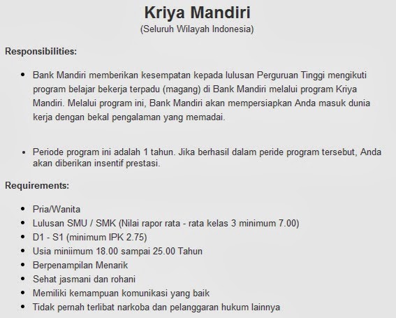 Lowongan Kerja Bank Mandiri Desember 2013 Sma D1 D3 S1