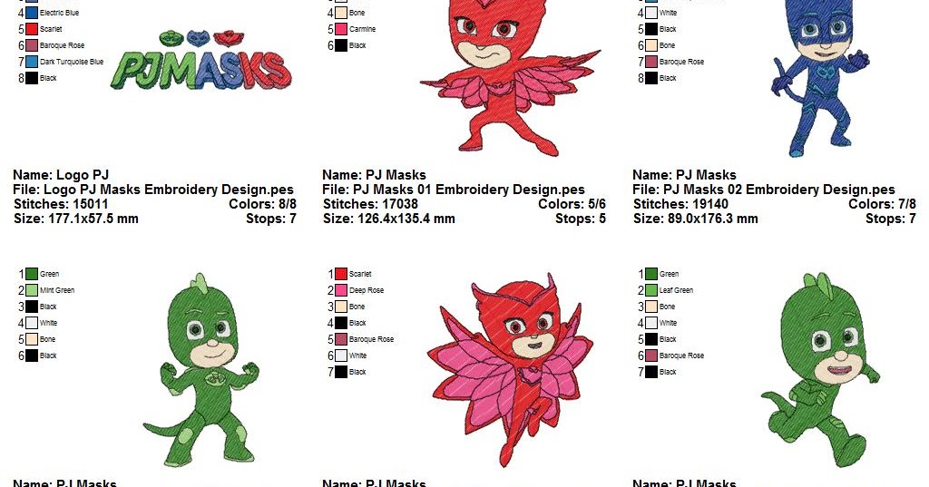 New embroidery design package 6 pj masks embroidery designs