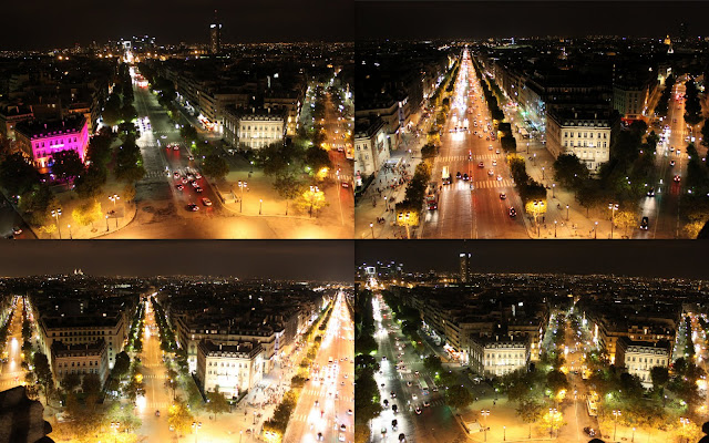 The shimmering lights of Paris downtown was taken from different angle at the observation deck of Arc de Triomphe in Paris, France The shimmering lights of Paris downtown was taken from different angle at the observation deck of Arc de Triomphe in Paris, France