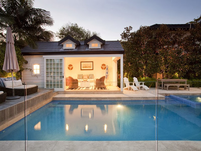 Hampton style pool house design in Sydney - Driftwood Interiors Blog
