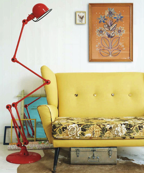 Retro Home DIY Ideas for Decor | Colourful Flea Market Thrift Style Vintage+Yellow+Sofa+and+Large+Red+Anglepoise+Lamp Retro Home DIY Ideas for Decor | Colourful Flea Market Thrift Style