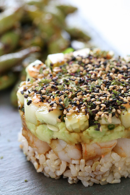 Spicy California Shrimp Stack – a QUICK and EASY recipe to satisfy your sushi craving!