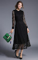 Best Deal Long Sleeve Fear Leaves Lace Long Flare Dress