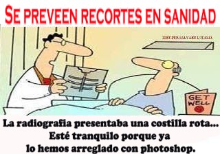 Garabato serio: Viñeta en italiano y en español respecto a los recortes en la sanidad pública