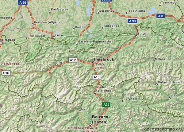 Mapa Tyrolu Tyrol Mapa