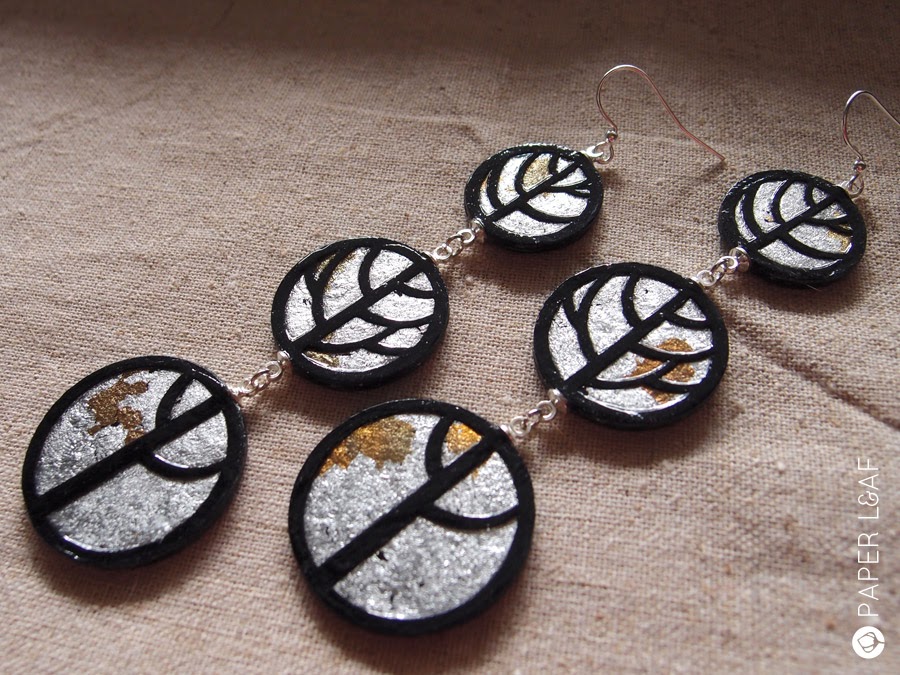 Branch | papercut earrings with metal leaf | Paper Leaf
