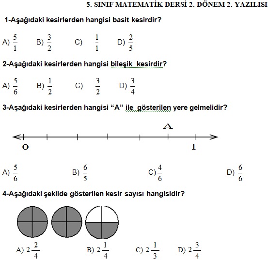 5. Sınıf Matematik 2. Dönem 2. Yazılı Soruları - Ödevvar,oguz hoca