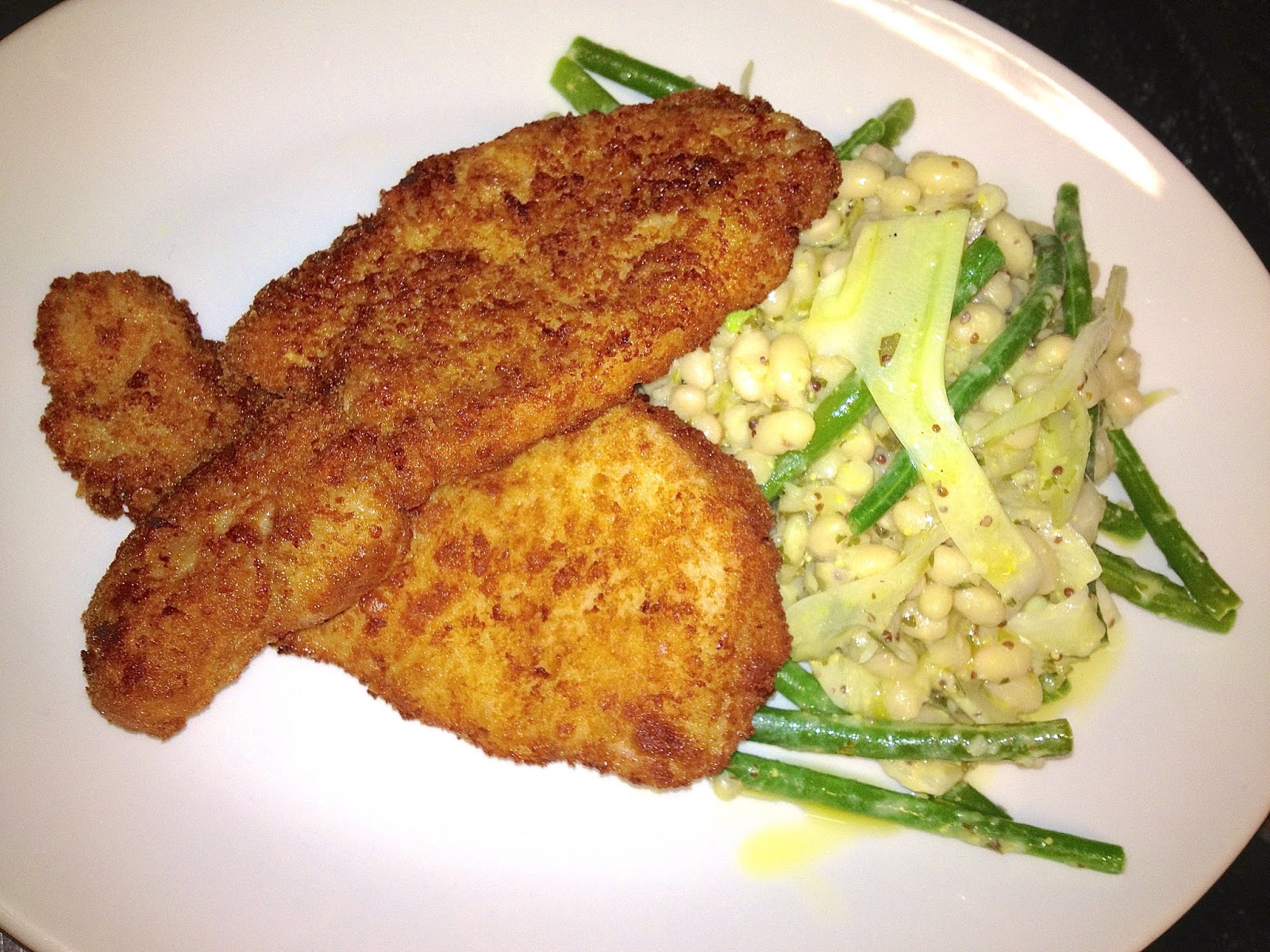 nueva cocina Crispy Pork Escalope with a Warm Salad of Haricot, Green