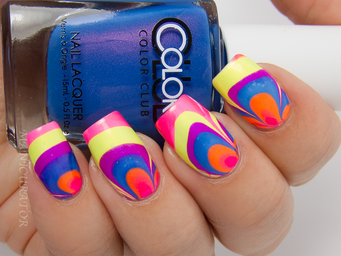 Color Club-Poptastic-Neon-Watermarble-Nail-art