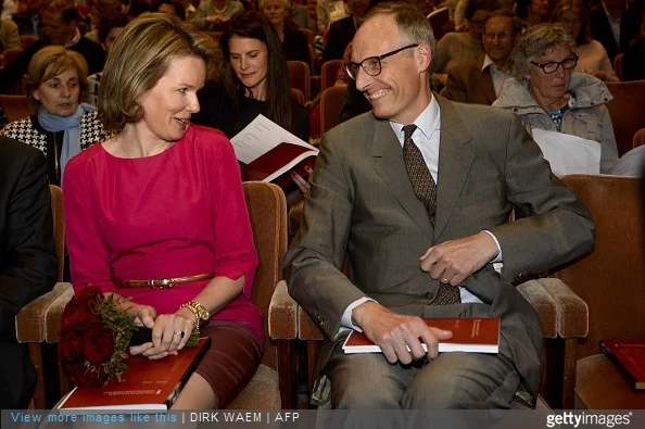 Queen Mathilde of Belgium and Committee member Count Yvan de Launoit attend the first session of the first round of the Queen Elisabeth Violin Competition 2015 at the Brussels' Flagey, on May 4, 2015