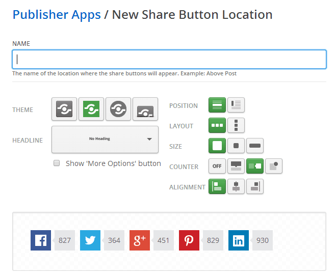 Opciones de configuracion de los botones de Sharehaolic