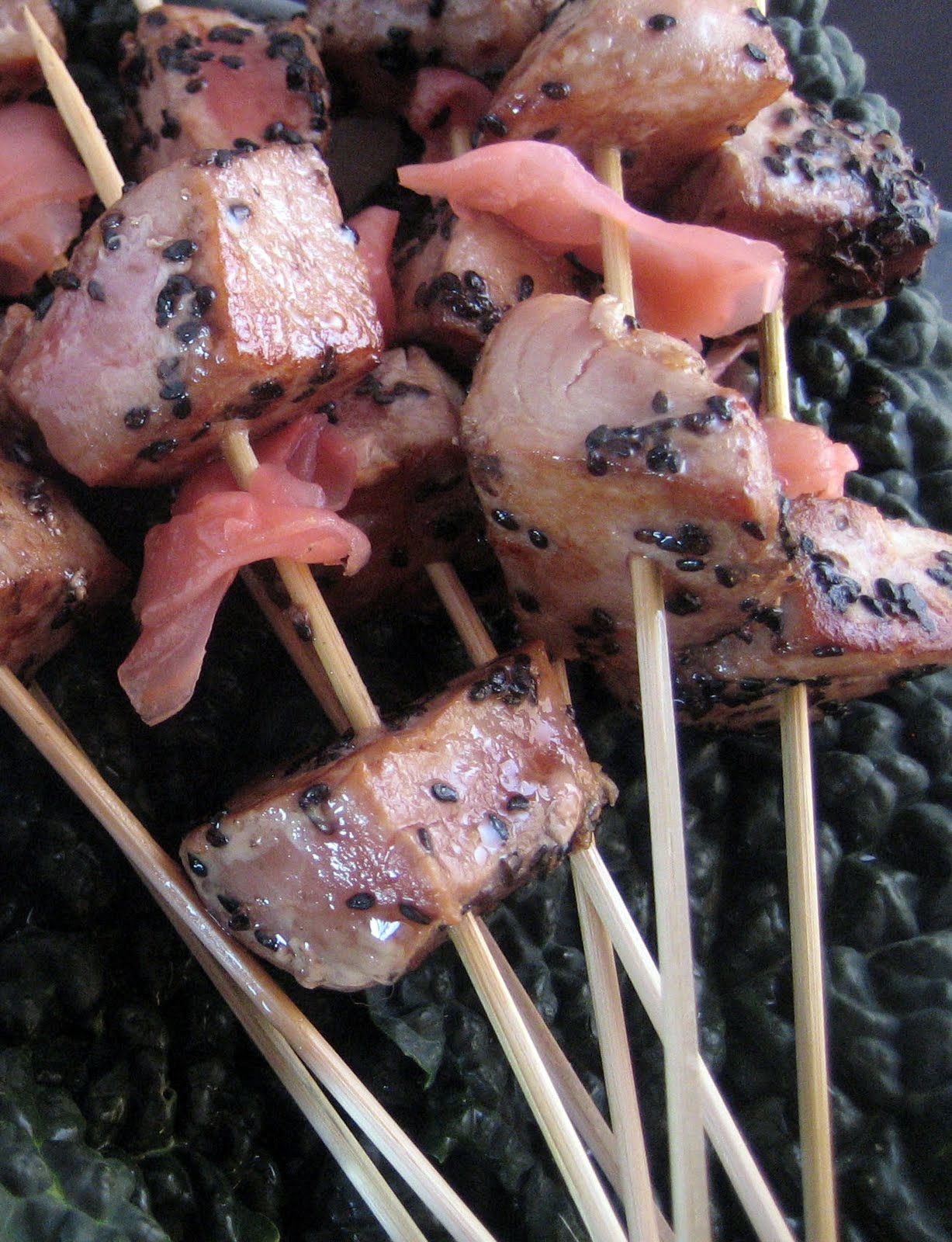 Blue Kale Road Black Sesame Tuna Skewers with CarrotMiso Sauce