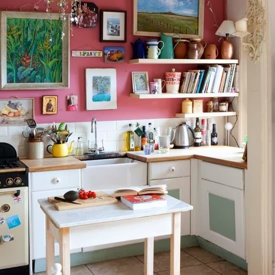 Small Pink Kitchen Love that painting!! Small Pink Kitchen Love that painting!!