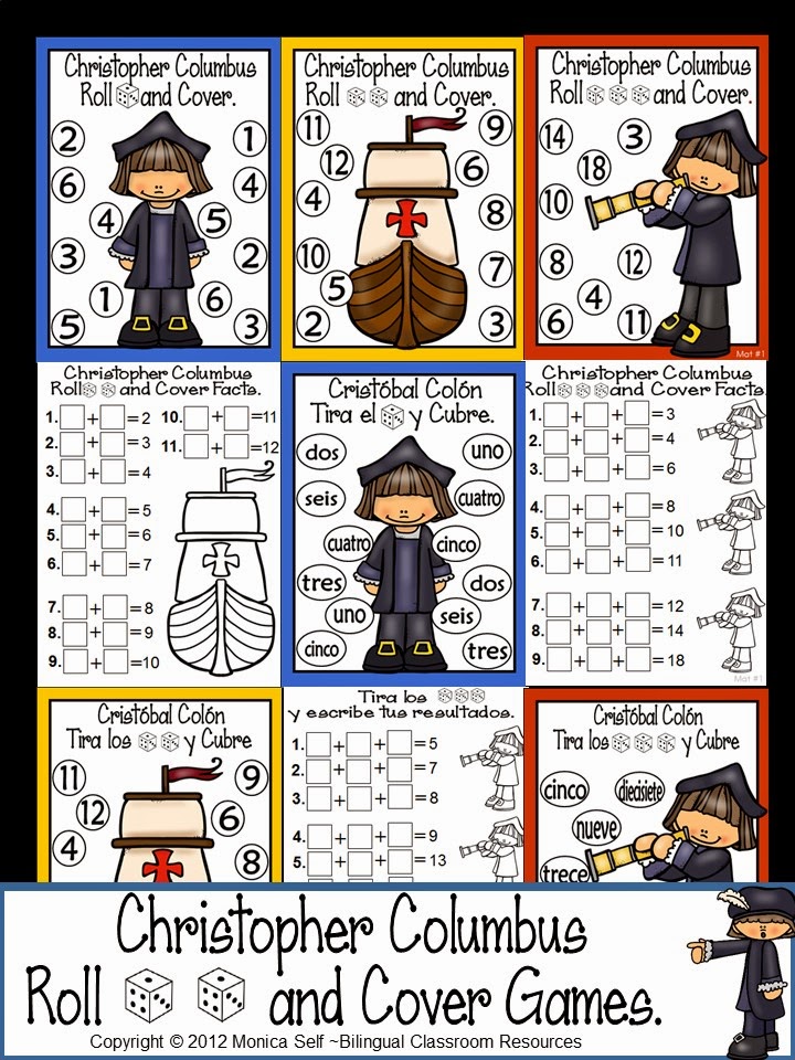 Bilingual Teacher Clubhouse Christopher Columbus Roll and Cover Games