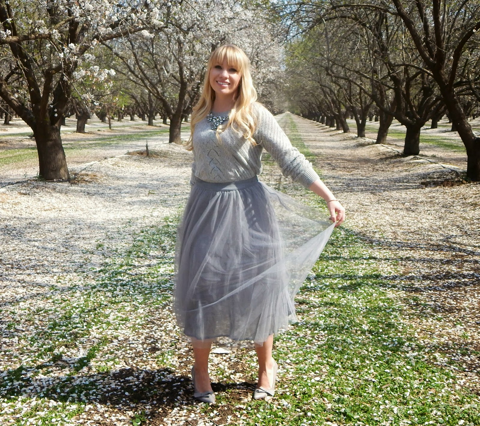 Romantic Grey Tulle Skirt Outfit