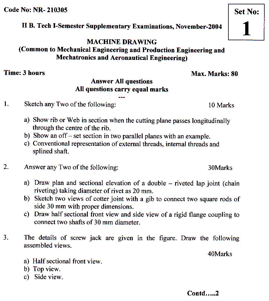 MECHANICAL: Machine Drawing model question papers
