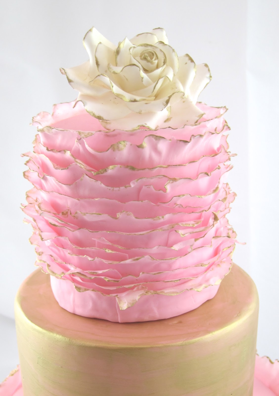 Cakegirl on the Run Gold and Pink Ruffled Cake