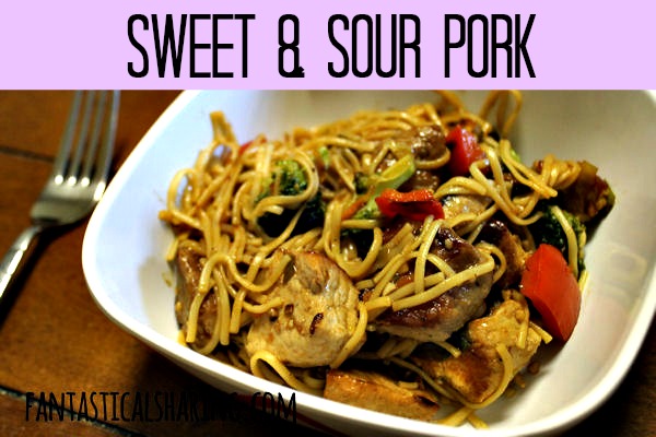Sweet & Sour Pork | Delicious pork and a multitude of veggies mixed with pasta, of course!